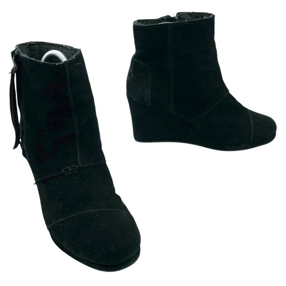 Tom's Shoes - Toms Suede Leather Wedge Ankle Heel Bootie Boots Black Size 8 Women Side Zipper